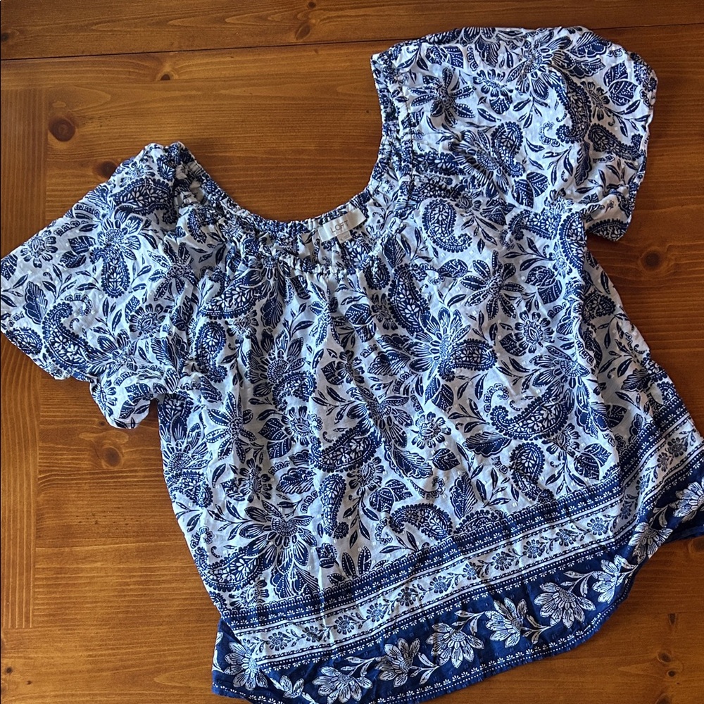 LOFT Navy and White Floral Blouse